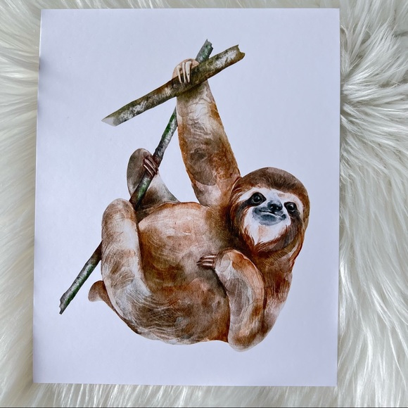 Watercolor Sloth Illustration Wall Art Print Poster Unframed - Picture 9 of 9